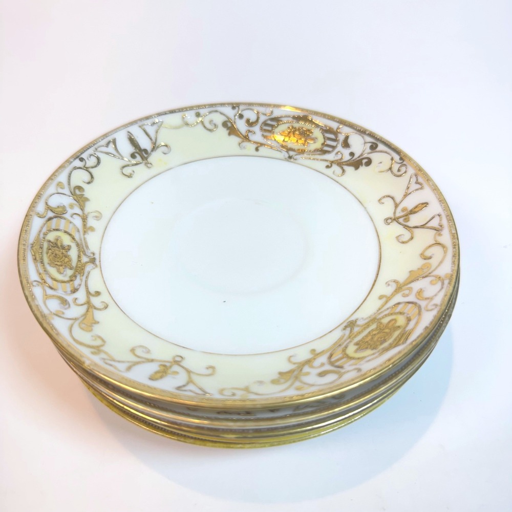 Vintage Noritake Set of 5 Gold Filigree Rose Medallion 5.5" Porcelain Saucers